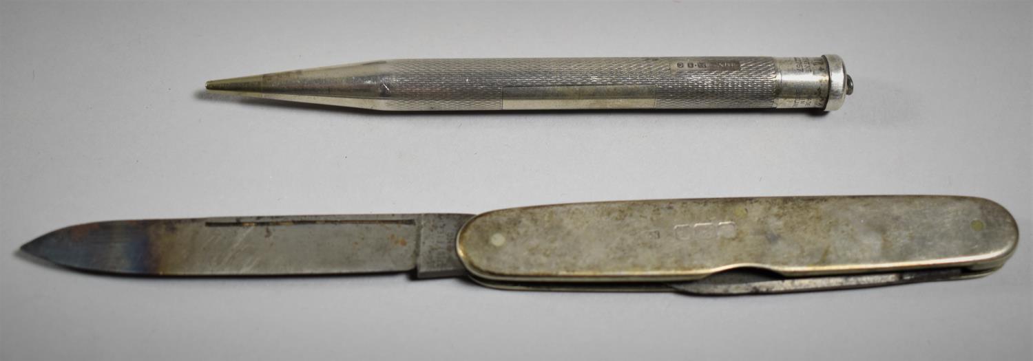 A Silver Propelling Pencil and Silver Pen Knife