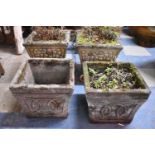 Two Pairs of Reconstituted Stone Square Planters, 32cm