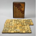 An Inlaid Box Containing Collection of Six and Nine Spot Dominoes, Not Checked, Box in Need of