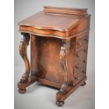 A Reproduction Walnut Davenport with Tooled Leather Mounted Hinged Lid to Fitted Interior, Rear