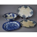 A Large Flow Blue Washbowl Together with Three Platters