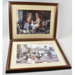 Two Framed Prints, Dock Scene and Interior Scene, 38cm wide