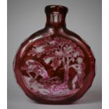 A Bohemian Overlaid Ruby Glass Flask, Decorated with Birds, 14.5cm high