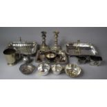 A Collection of Various Metalwares to Include Pair of Candlesticks, Serving Dishes etc