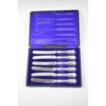 A Cased Set of Six Silver Handled Butter Knives, Sheffield 1904