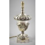 A Silver Plated Vase Shaped Table Lamp, the Body Decorated in Relief with Acanthus Leaves on