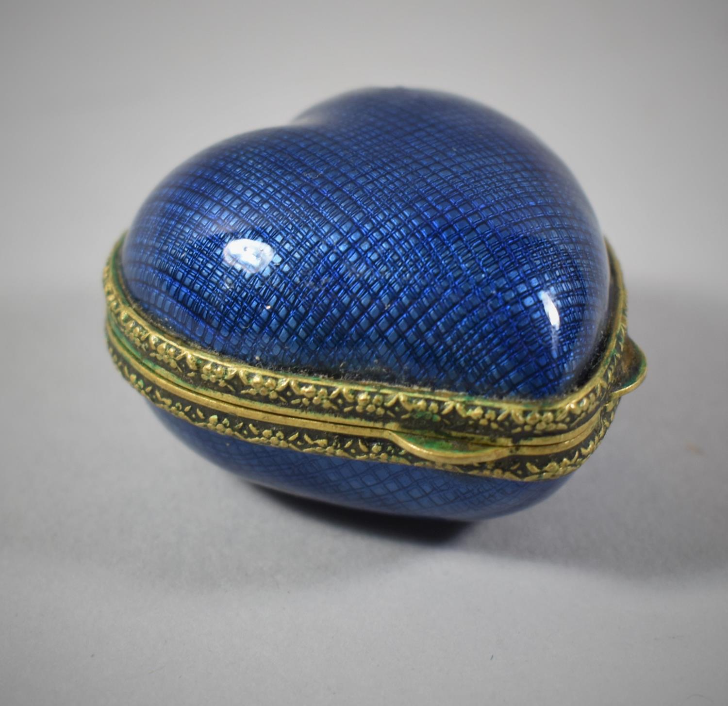 A Small Blue Enamelled Gilt Metal Box in the Form of a Heart, 4.25cm high