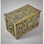 A Brass Rectangular Brass Casket Decorated in Relief with Cries of London Scenes, 15.5cm Wide
