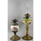 Two Late 19th/Early 20th Century Brass Mounted Oil Lamps with Ceramic Reservoirs