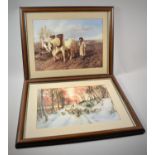 Two Reproduction Victorian Prints, Heavy Horses and Shepherd with Sheep, 38cm wide