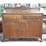 An Edwardian Oak Galleried Sideboard with Two Drawers Over Cupboards and Small Drawer, 122cm Wide