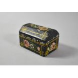 A Miniature Painted Wooden Casket Decorated with Flowers, Hinged Lid, 7cm Wide