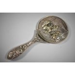A Silver Plated Handbag Mirror Decorated with Tavern Scene, 12cm Long