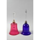 Two Continental Coloured Glass Handbells, Tallest 28cm
