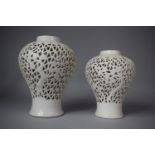 Two Chinese Blanc De Chine Reticulated Table Lamp Bases, Late 20th Century, Tallest 26cm high