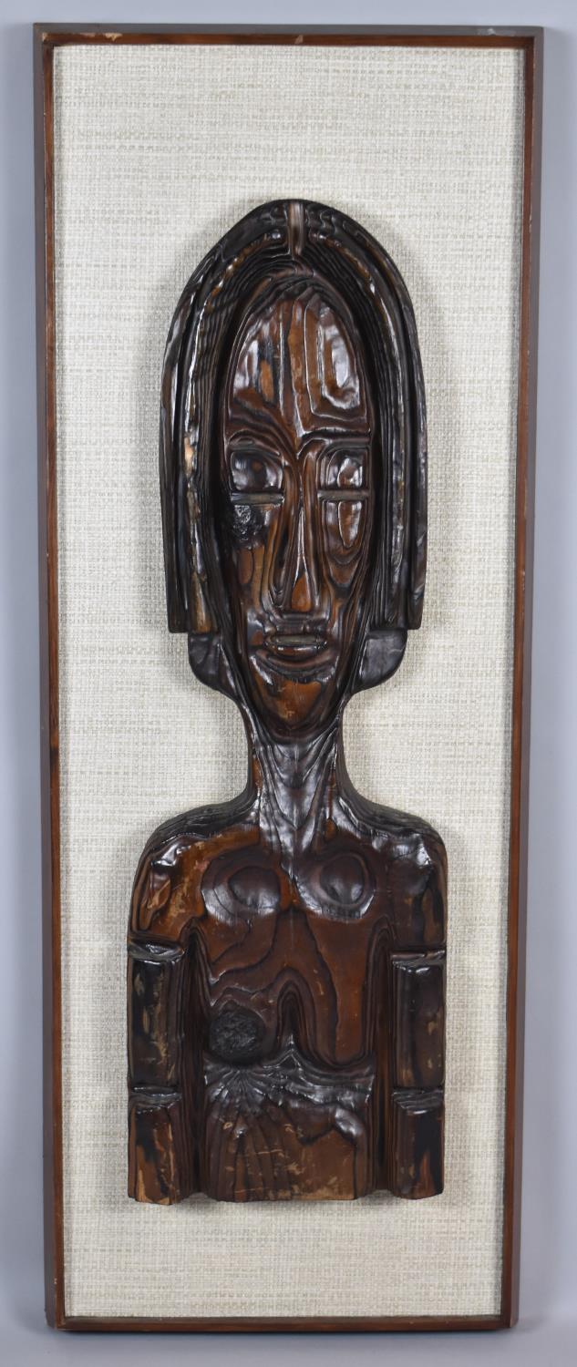 A Large Carved Wooden Souvenir Tribal Mask Mounted on Plinth, 92cm high