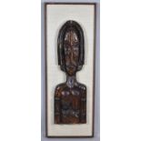 A Large Carved Wooden Souvenir Tribal Mask Mounted on Plinth, 92cm high