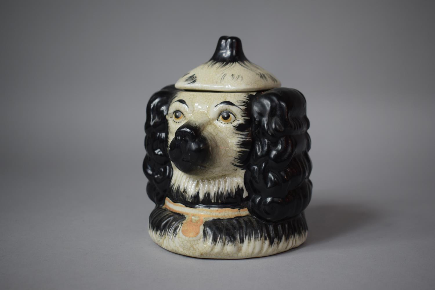 A Reproduction Staffordshire Novelty Tobacco Jar in the Form of a Double Sided Spaniel's Head,