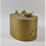 An Unusual Ovoid Shaped Brass Stand Mounted with Two Yorkshire Terriers, Possibly Table Lamp Stand