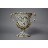 A 19th Century Two Handled Blue and White Surprise Goblet with Inner Frogs and Newt, Base Glued,