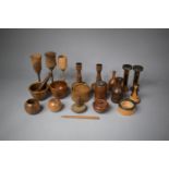 A Collection of Various Treenwares to Include Goblets, Candle Sticks, Bowls, Vases etc