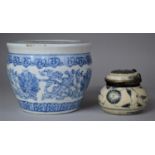 An Interesting Oriental Blue and White Oil/Burner of Squat Double Gourd Form, 7.5cm High with