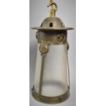 A Brass Arts and Crafts Ceiling Lantern with Opaque Glass Shade, 27cm high