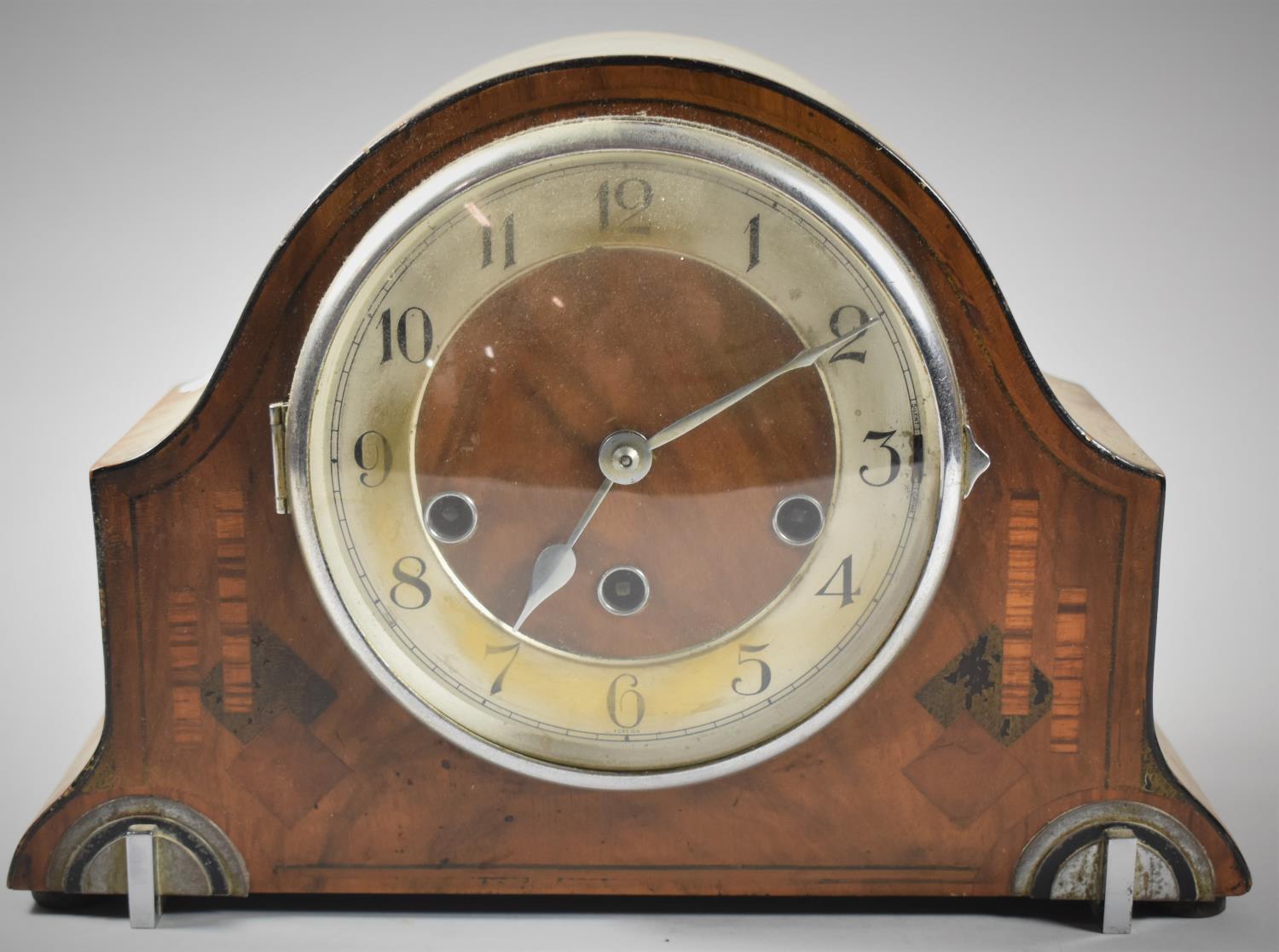 An Inlaid Art Deco Westminster Chime Mantle Clock, 31cm wide