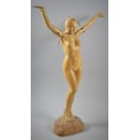 A Carved Wooden Study of Nude Maiden with Arms Outstretched, Some Losses to Fingers, 49cm High