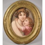 A Framed Oval Print Depicting Sisters, 25.5x20cm