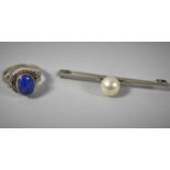 A White Metal Ring and Bar Brooch with Faux Pearl Mount