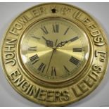 A Circular Brass Framed Advertising Clock for John Fowler & Co. (Leeds), Battery Movement Requires