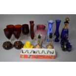 A Collection of Various Coloured Glassware to Include Ruby Glass Wine, Italian Blue and Gilt