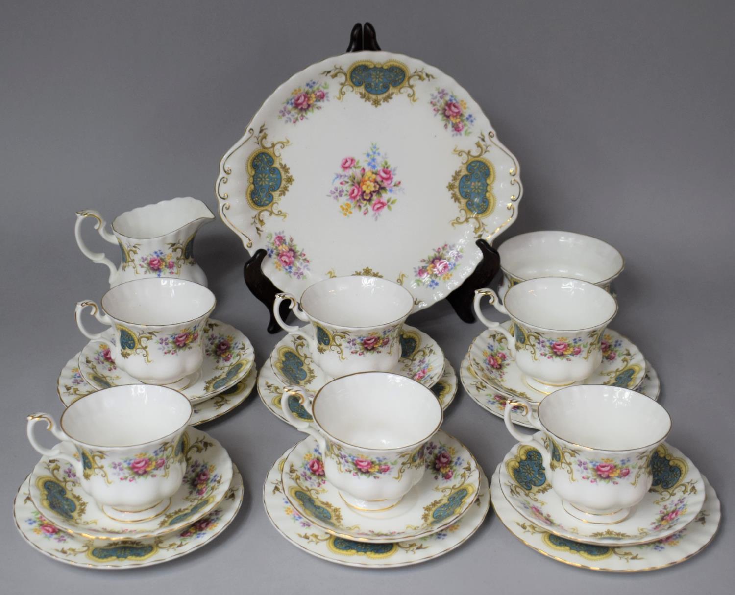 A Royal Albert Berkeley Pattern Teaset to Comprise Six Cups, Milk and Sugar, Six Saucers, Six Side