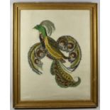 A Framed Indian Embroidery of a Bird, 53x42cm