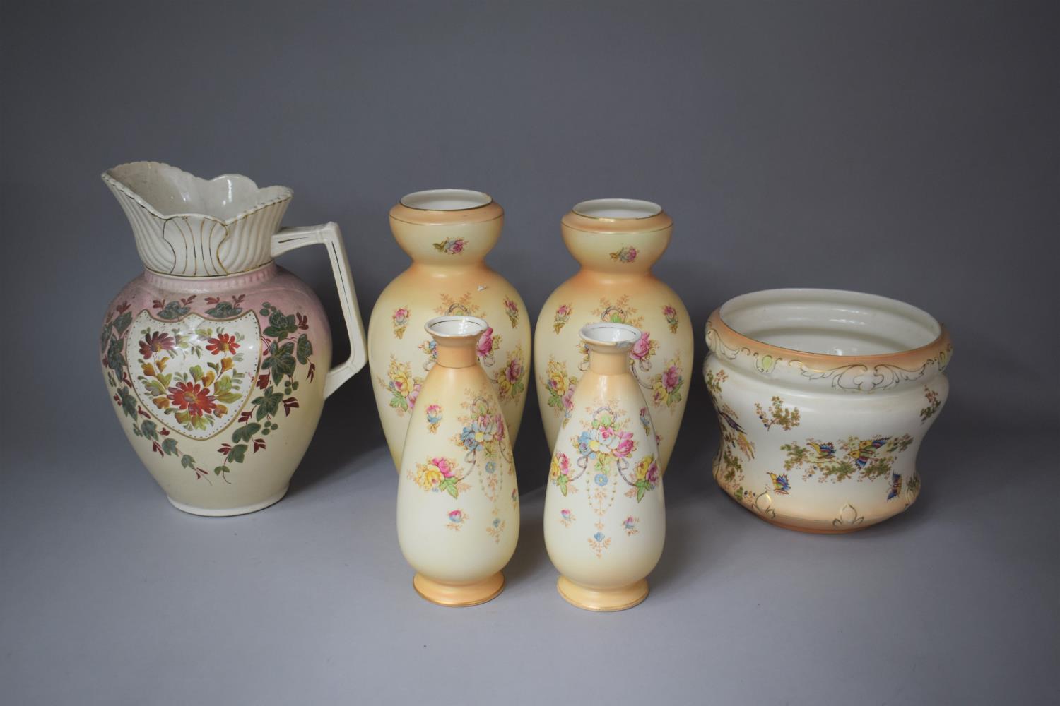 A Collection of Five Pieces of Blush Ivory to Include Large Vases, Two Smaller Examples and a