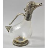 A Mid/Late 20th Century Novelty Duck Decanter in Silver Plate and Glass, 26cm high