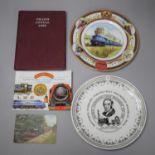 Two Railway Decorated Plates, Trains Annual 1955 and a Signed Card From Thomas the Tank Author