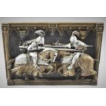 A Heavy Reconstituted Relief Plaque Depicting Two Knights Jousting, 32x22cm