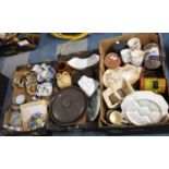 Three Boxes of Ceramics, Kitchenwares, Musical Lager Stein, Ceramic Bells, Jelly Mould etc