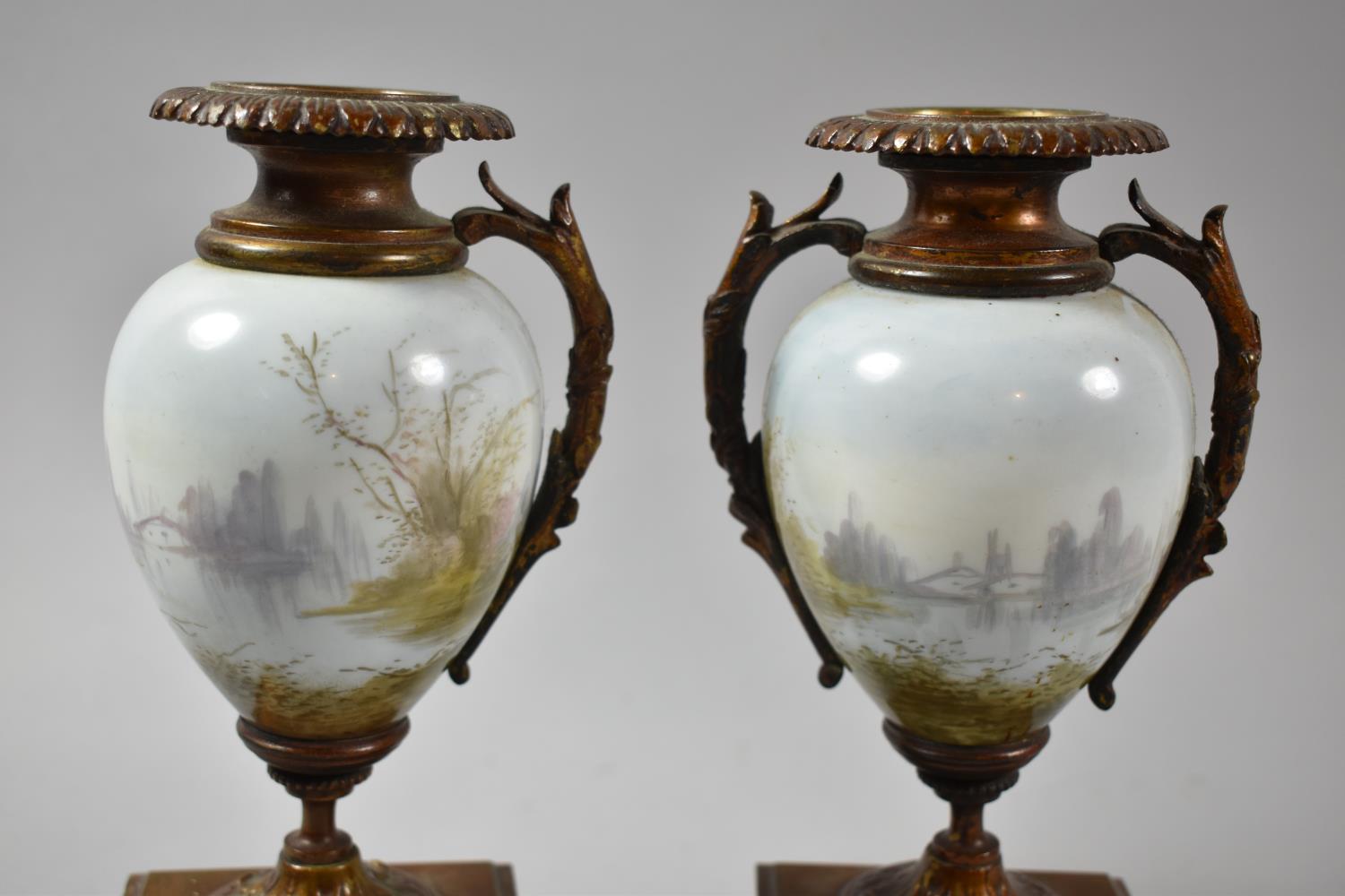 A Pair of French Ceramic and Ormolu Clock Garnitures of Vase Form, One Missing Handle, 20.5cm High - Image 2 of 2