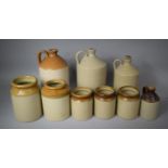 A Collection of Glazed Stonewares to Include Large Flask, Jars etc