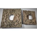 Two Rectangular Carved Wooden Chinese Easel Back Frames, 30cm and 22cm high