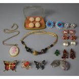 A Collection of Vintage Costume Jewellery to Include Jasperware Style Pendant Necklace, Brooches,