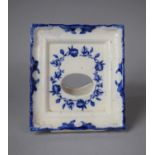 A Transfer Printed Blue and White Ironstone Rectangular Stand with Oval Hole to Front and Easel back