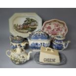 A Collection of Various Transfer Printed Items to Include Blue and White Willow Pattern Soup Tureen,