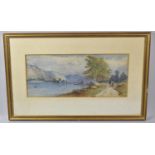 A Framed Watercolour Depicting Continental Lake Scene, Signed E Ford, 37x16cm