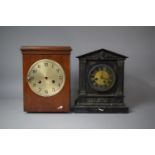 A Late 19th/Early 20th Century Slate Architectural Mantle Clock, In Need of Attention Together