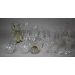 A Collection of Various Plain Glassware to Comprise Wines, Vases, Candle Sticks, Jugs, Air Twist