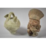 Two Terracotta Items, Fertility Doll and Oil Lamp, Both with Condition Flaws